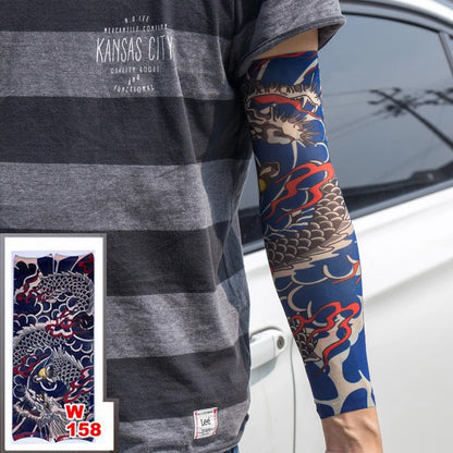 1pc hot sale tattoo sleeve  styles elastic Fake 100%nylon Arm stocking beloved girl Buddha Wolf Dragon design halloween cool men.