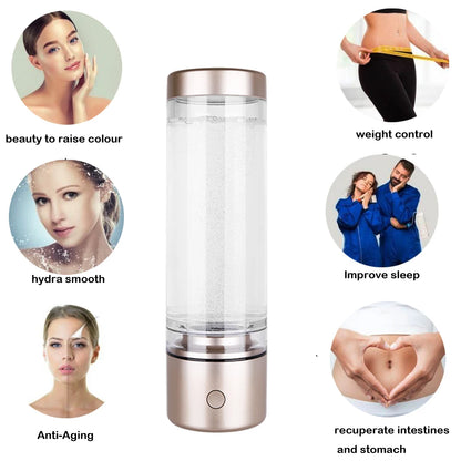 Portable 5000PPB Nano High Rich Hydrogen Water Generator Bottle ORP Alkaline Electrolysis Ionizer Anti-Aging Can Breathe Pure H2.
