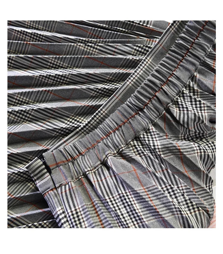 Looks Thin Pleated Skirt 2025 New High Waist A-line Skirt Mid-length Big Size Plaid Skirt Long Pleated Skirt Length 75-90cm