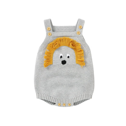 Baby-Body, niedlicher Cartoon-Löwe, Kleinkind-Säuglings-Onesies, 100 % Baumwolle, gestrickt, für Neugeborene, Kinder, Kleidung, einteiliger Overall, ärmellos
