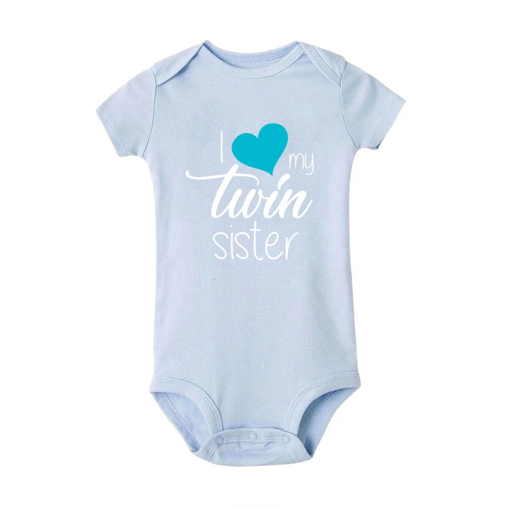 Zwillinge Säuglings-Body „I Love My Twin Sister Brother“ für Neugeborene, Jungen und Mädchen, kurzärmelig, Overall, Kleinkind-Kleidung, Baby-Geschenk-Strampler.