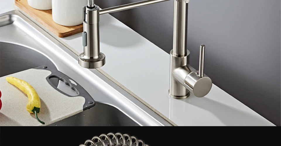VGX Kitchen Faucet with Pull Down Sprayer Single Handle Mixer for Basin 360° Rotating Spring Style Taps Brass Chrome Gold Black