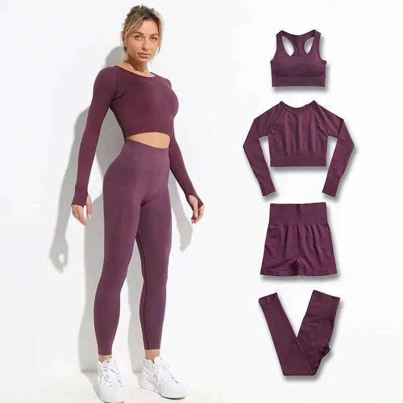 2pcs seamless hyperflex workout sport outfits for women sportswear athletic clothes gym Long Sleeve Crop Top High Waist Leggings.