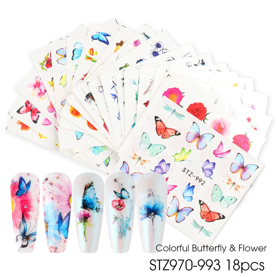 1Set Watercolor Xmas Flower Sticker Nail Decal Set Flamingo Letter Design Gel Manicure Decor Water Slider Foil CHSTZ683-706-1.