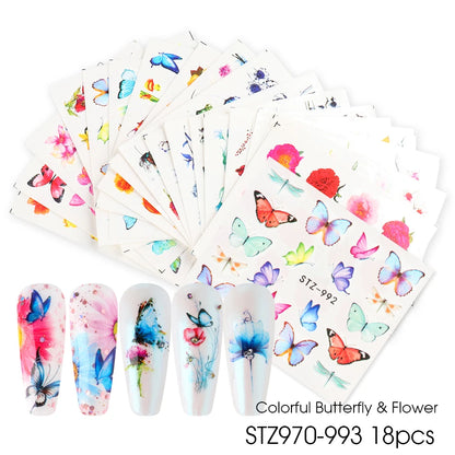 1Set Watercolor Xmas Flower Sticker Nail Decal Set Flamingo Letter Design Gel Manicure Decor Water Slider Foil CHSTZ683-706-1.