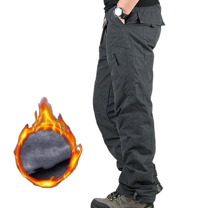 Winter Thicken Fleece Pants Men Casual Warm Overalls Multi-pocket Militarmy Trousers Thermal Cargo Tactical Pants Mens Clothing.