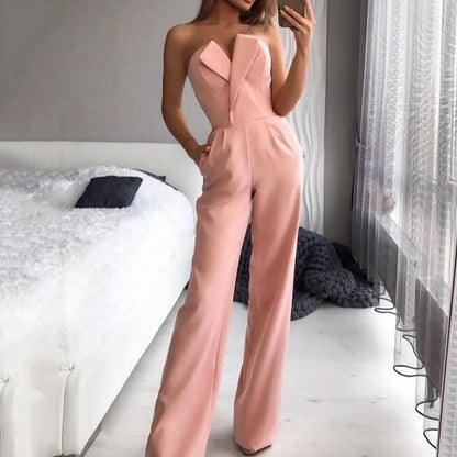 Summer Long Rompers Women Jumpsuit Elegant Strapless Summer Sleeveless Wide Leg Club Party Outfits Work 2024 White Overalls.