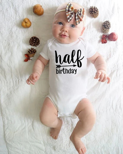 Eine hälfte geburtstag strampler Halb brithday hemd 1/2 Halb Geburtstag einteiliges Junge halbe geburtstag outfits Geschlecht Neutral Baby geschenk