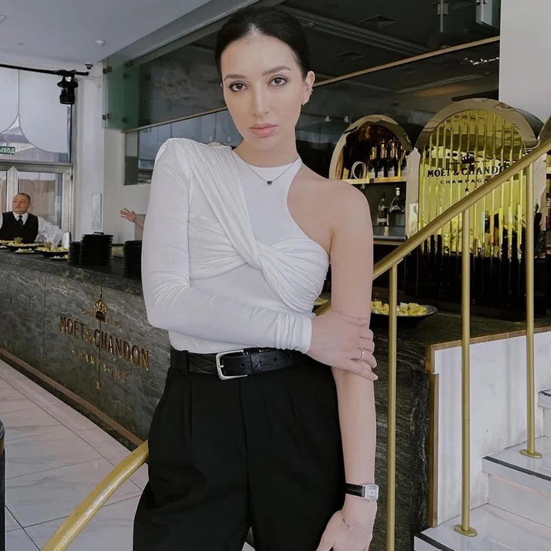 commute elegantly one shoulder tops streetwear bodysuits clothes catsuit size summer sexy bodysuit women body blanc femme.