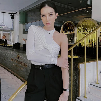 commute elegantly one shoulder tops streetwear bodysuits clothes catsuit size summer sexy bodysuit women body blanc femme.