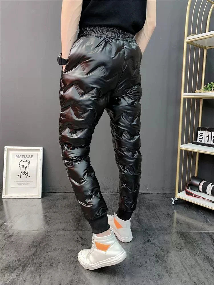 2022 New Men Shiny Winter Down Pant Thick Warm Sweatpants Casual Trousers Slim Outdoor Windproof Waterproof Cotton Pants.