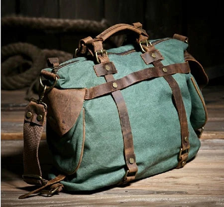 Vintage Military Canvas + Echtes Leder Herren Umhängetasche Sling Umhängetasche Tote Handtasche Herren Canvas Messenger Bag Freizeit