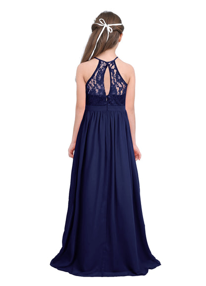 Sommer Mode Blume Mädchen Kleid Hochzeit Geburtstag Party Kinder Lange Kleid Vestido Elegante Halter Neck Floral Spitze Prinzessin Kleid