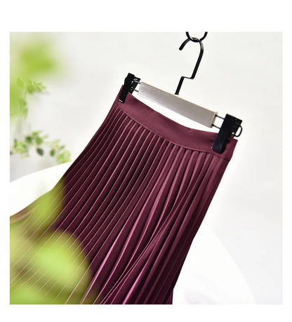 Looks Thin Pleated Skirt 2025 New High Waist A-line Skirt Mid-length Big Size Plaid Skirt Long Pleated Skirt Length 75-90cm