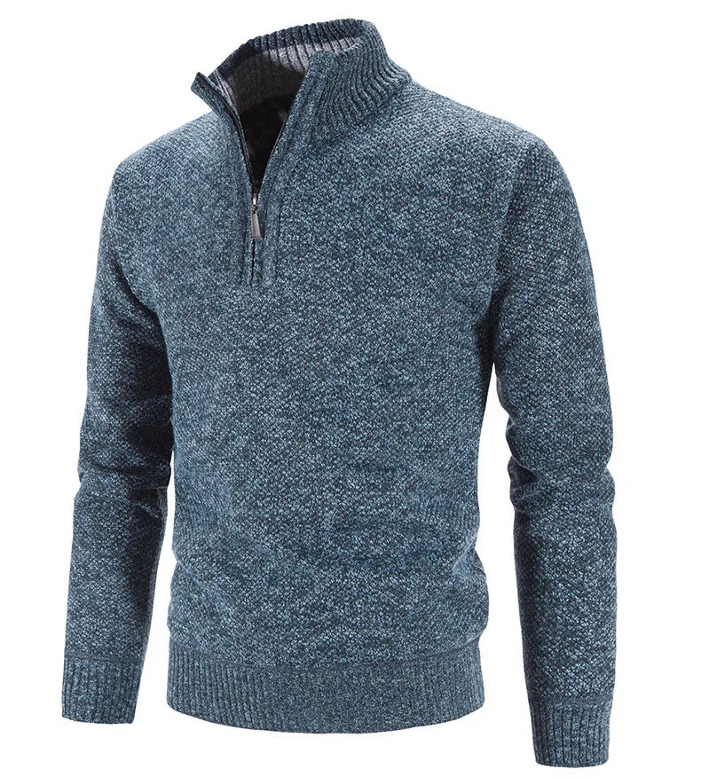 Winter Men's Fleece Thicker Sweater Half Zipper Turtleneck Warm Pullover Quality Male Slim Knitted Wool Sweaters for Spring.