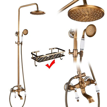 POIQIHY Antique Shower Set Wall Bathroom Bath Shower Faucet Rainfall Brass Swivel Spout Mixer Tap Sliding Bar Shower System
