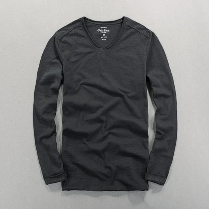 Fashionable Bamboo Cotton Long Sleeve Vintage T-shirts Men Casual Thin Tops Tees Comfortable Tshirt Distressed T-shirt.