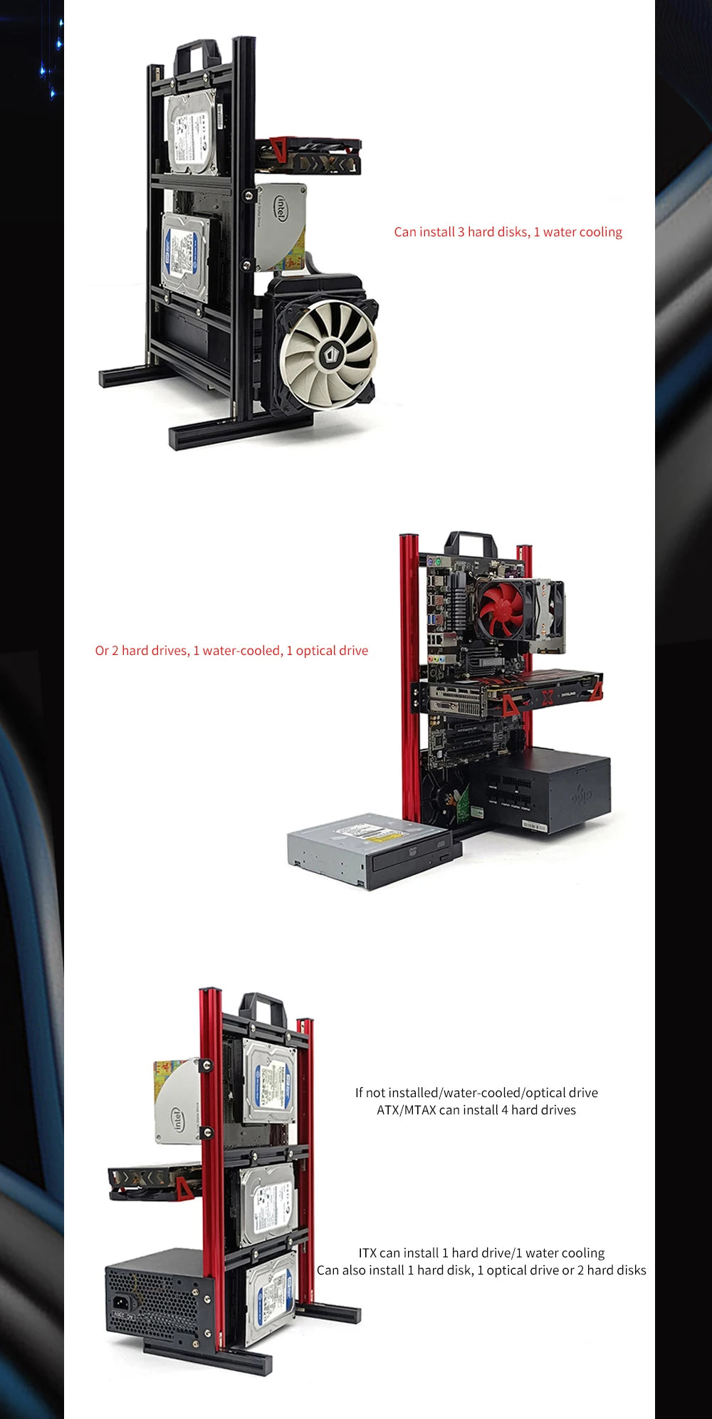 DIY Computer Open Frame,Vertical ATX/ ITX / MATX Gamer Cabinet Aluminum,Modding Desktop Gaming PC Case Water Air Cooler.