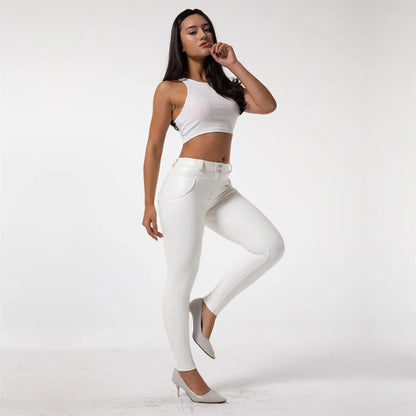 Shascullfites Faux Leather Leggings White Fleece Lined Leggins Ladies Winter Women Warm Push Up Legging Women Casual Solid Color.