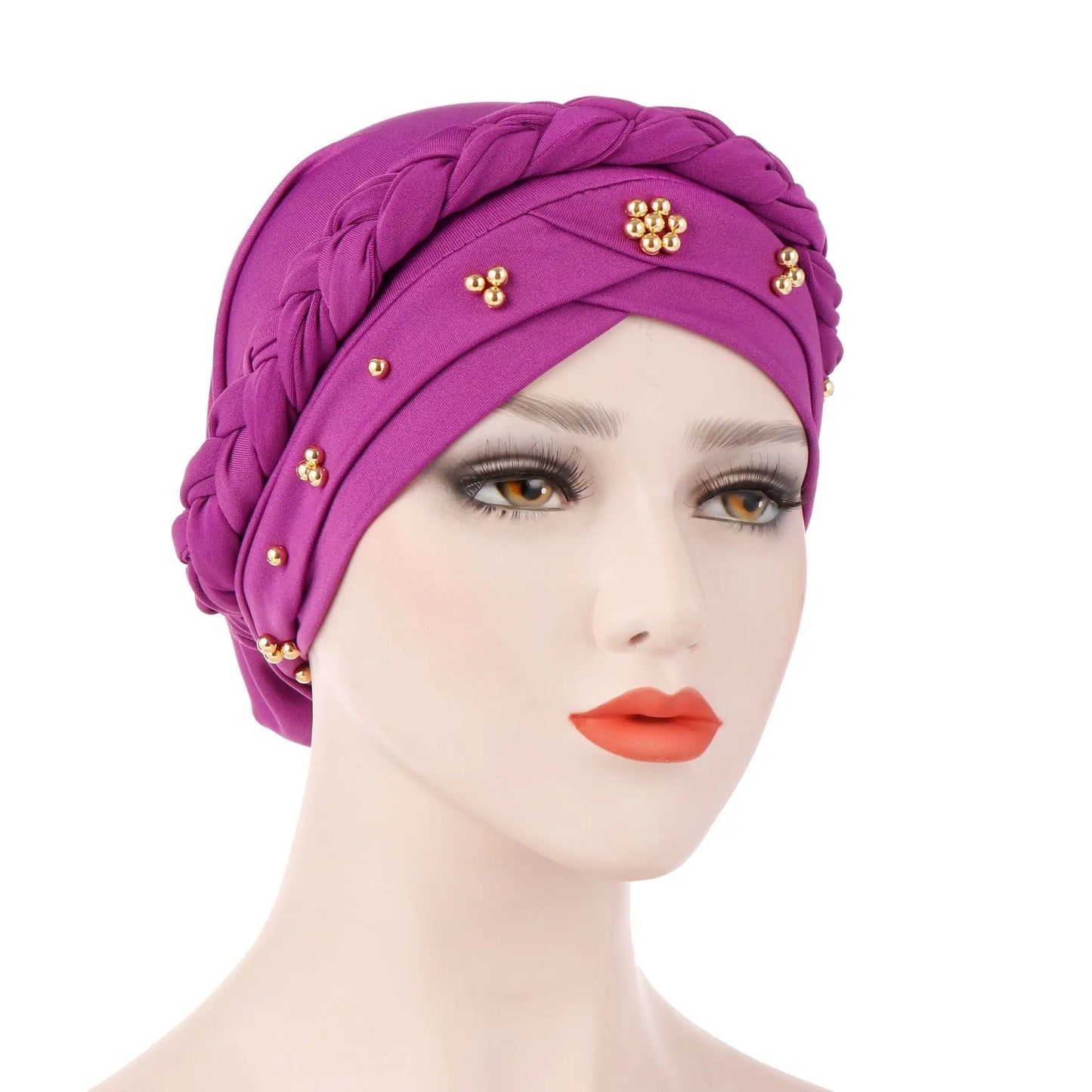 KepaHoo Women Hair Care Islamic Jersey Head Scarf Milk Silk Muslim Hijab Beads Braid Wrap Stretch Turban Hat Chemo Cap Head Wrap.