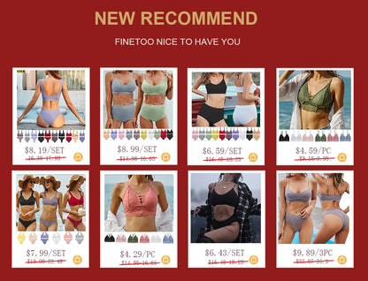 FINETOO Plus Size Women Cropped Top Female Bra S-XL V-Neck Girls Lingerie Active Bras Sexy Woman's Underwear Push Up Tube Tops.