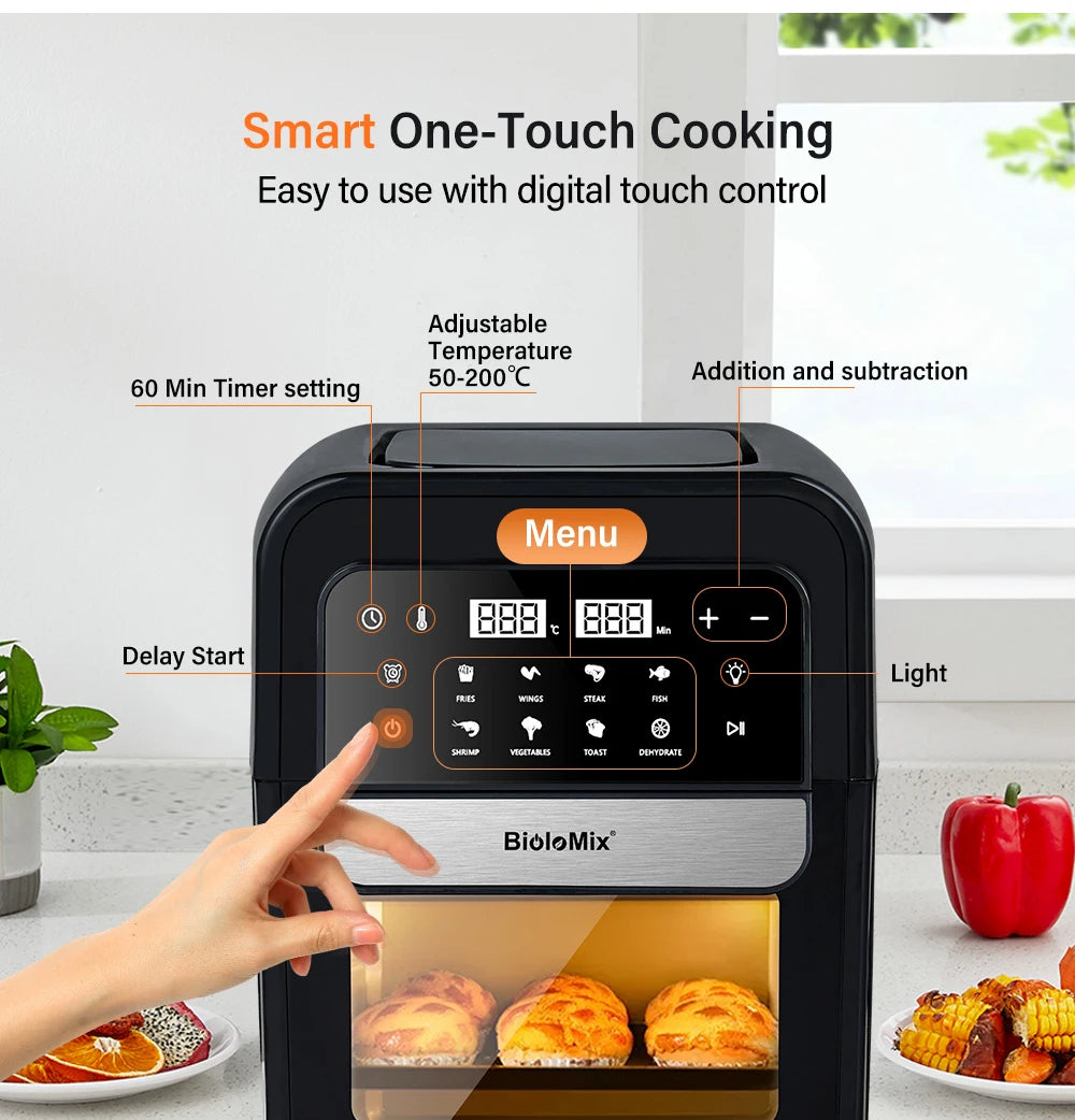 BioloMix Multifunctional 7L Air Fryer without oil electric oven, Dehydrator, Convection Oven, Touch Screen Presets Fry, Roast.