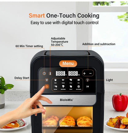 BioloMix Multifunctional 7L Air Fryer without oil electric oven, Dehydrator, Convection Oven, Touch Screen Presets Fry, Roast.