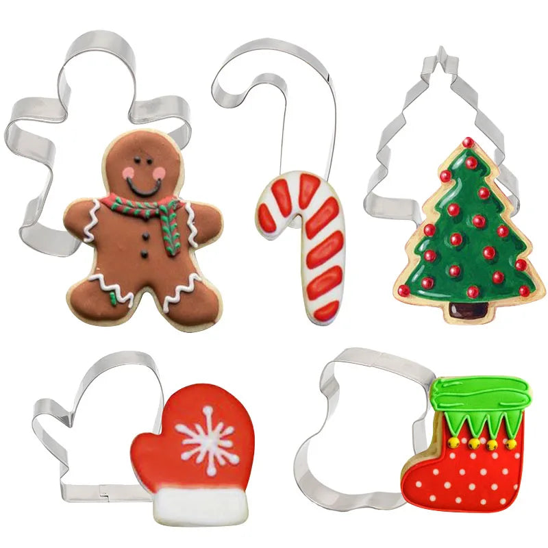 5Pcs/set Christmas Cookie Cutter Gingerbread Xmas Tree Mold Christmas Cake Decoration Tool Navidad Gift DIY Baking Biscuit Mould.
