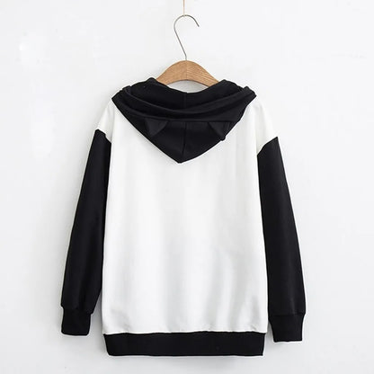 Spring Ladies Long Sleeve Cat Sweatshirt Womens Casual Kitty Cat Print Pocket Thin Hoodie Blouse Top Shirt худи женское платье.