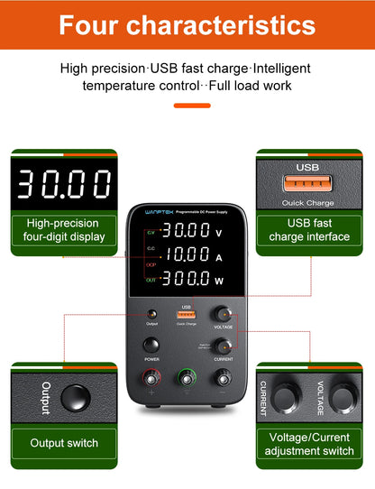 Wanptek Adjustable DC Power Supply 30V 10A LED Lab Bench Power Source Stabilized Switch Power Supply Voltage Regulator 60V 5A