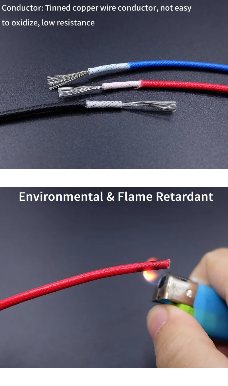 2M/5M High Temperature Resistant Silicone Wire 300°C Soft Copper Cable Fiberglass Braided Insulated Warm Floor Heat Element Line.