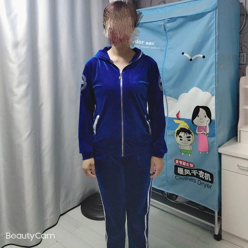 Korean Print Velvet 2 Piece Set Casual Hooded Women Outfit Harem Pant Suits Tracksuit Velour Jogging Femme Spring Fall Conjuntos.