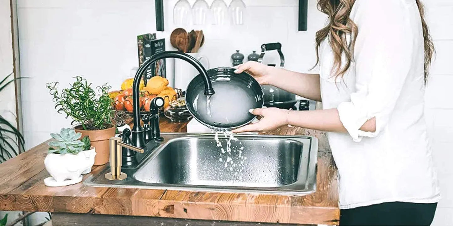 Samodra Messing-Flüssigseifenspender, Verlängerungsrohr-Set für Küchenzubehör, Badezimmer, Metall, eingebaute goldene Waschmittelspender