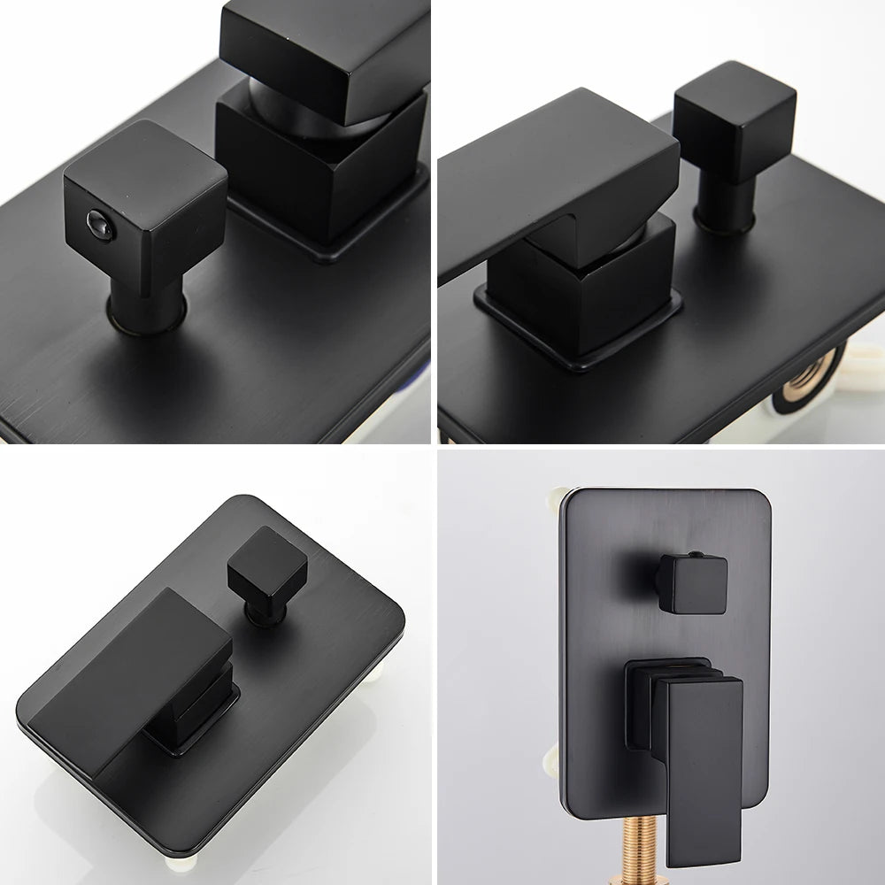 Black Shower Faucets System Bathroom Wall Mounted Rainfall Shower Kit Concealed Embedded Box Hot Cold Water Mixer Tap SUS304