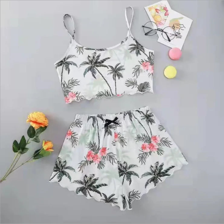 Heiße Damen-Nachtwäsche, süßer Cartoon-Druck, kurzes Set, Pyjama für Damen, Pyjama-Set, süßes Kurzarm-V-Ausschnitt und Shorts, Sommer-Pyjama.