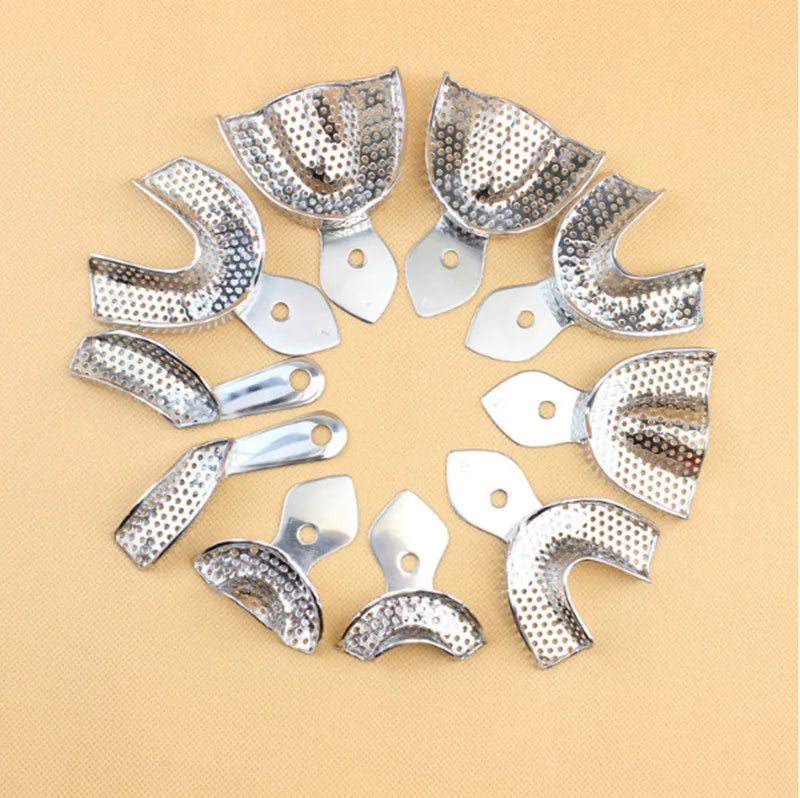 1 Set Dental Lab Equipment L/M/S Size Upper Lower Stainless Steel Impression Trays For Dental Lab.