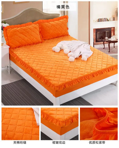 Fashion Flannel Bed Fitted Sheet Quilted Mattress Cover Soft and Comfortable Lace Fit Elastic Band Bed Sheet