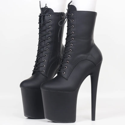 JIALUOWEI INS Style 20CM Extreme High Heels Platform Boots Lace Up Sexy Pole Dancing Ankle Boots Side Zip 5-12.