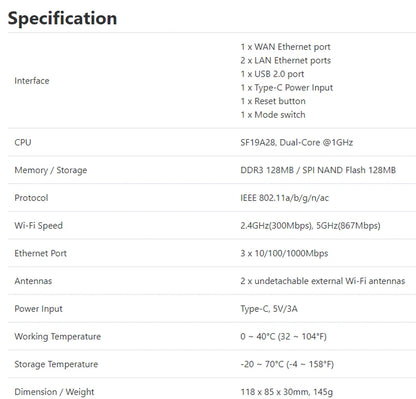 GL.iNet Opal(GL-SFT1200) Gigabit Dual-band Wireless Travel Router Support IPV6, Tor, Openwrt, Best Value Pocket-Sized Repeater.