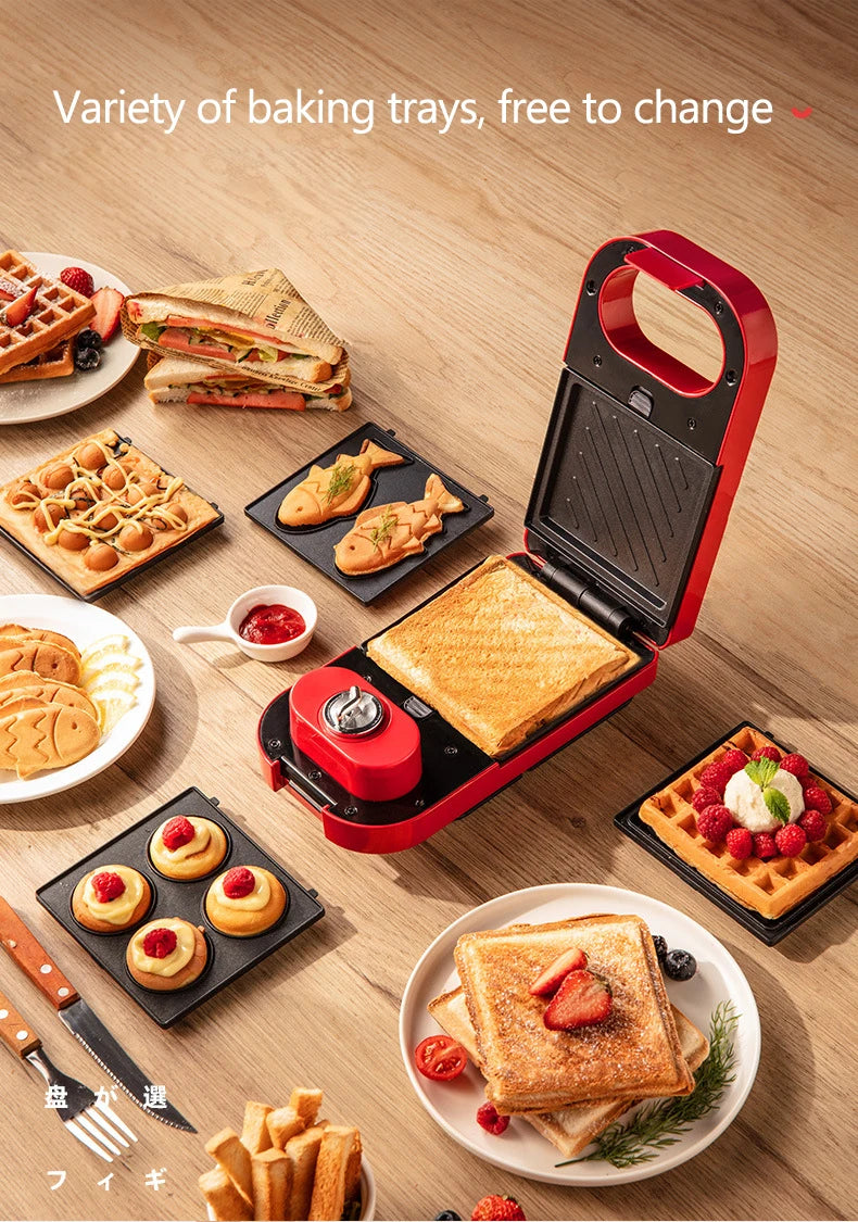 220V Electric Sandwich Maker Timed Waffle Maker Toaster Baking Multifunction Breakfast Machine takoyaki Pancake Sandwichera 600W.
