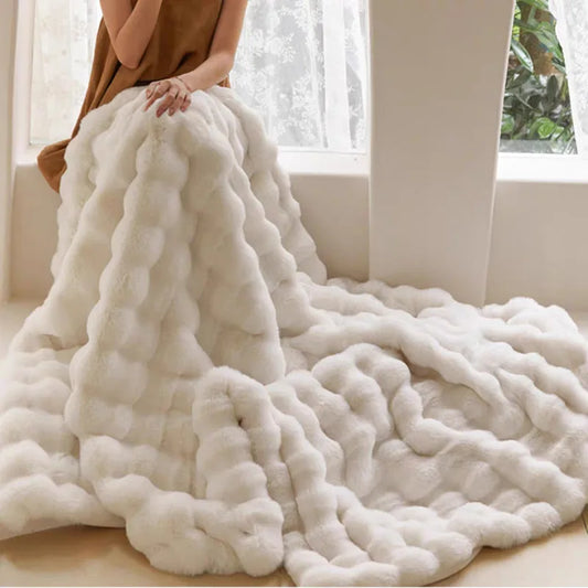 Tuscany Eco-friendly Rabbit Hair Short Pile Leisure Blanket Light Luxury Soft Warm Blanket