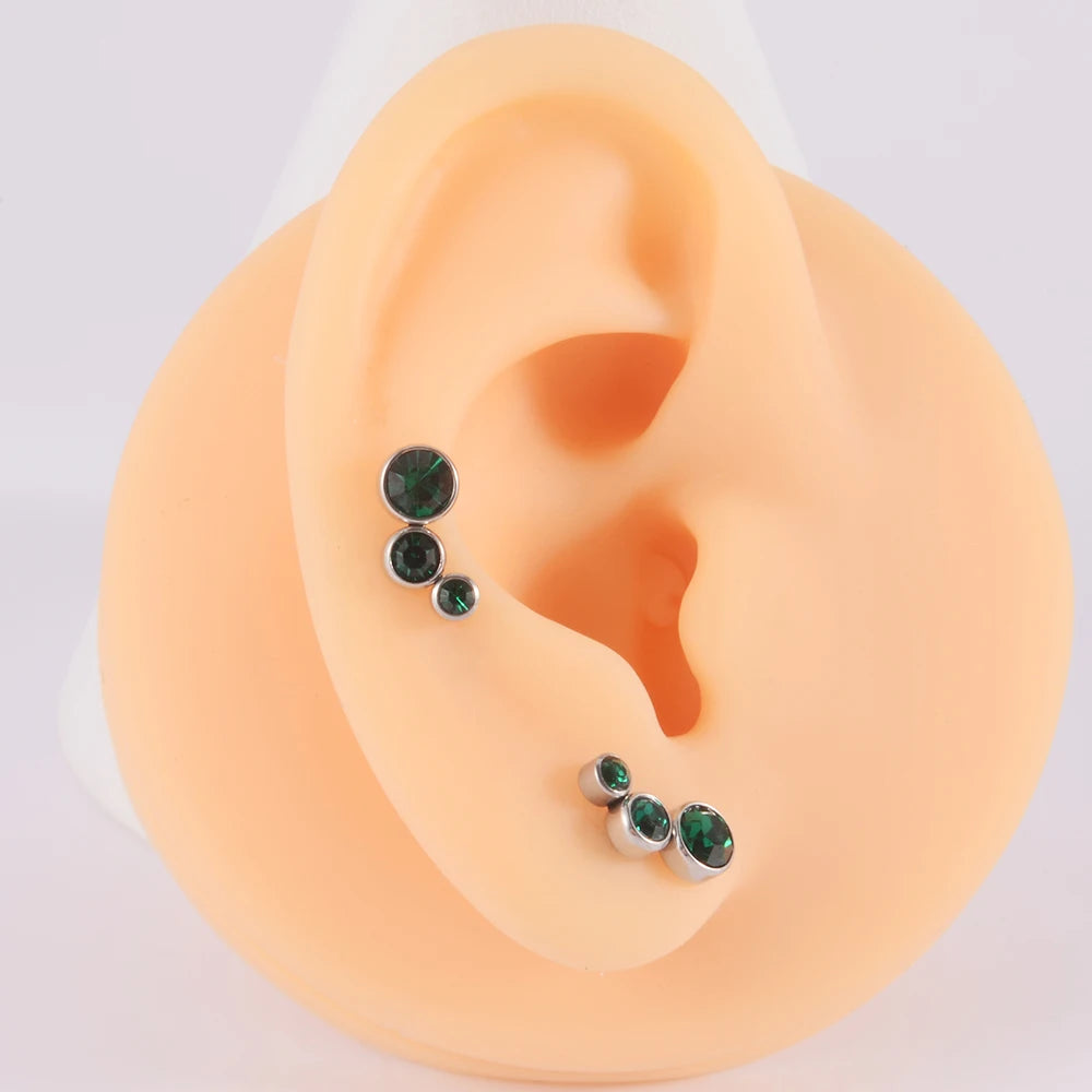 2PCS 361 Surgical Steel Crystal  Ear Tragus Cartilage Earrings 16G Three Zircon Lobe Helix Daith Earring Piercing Body Jewelry.