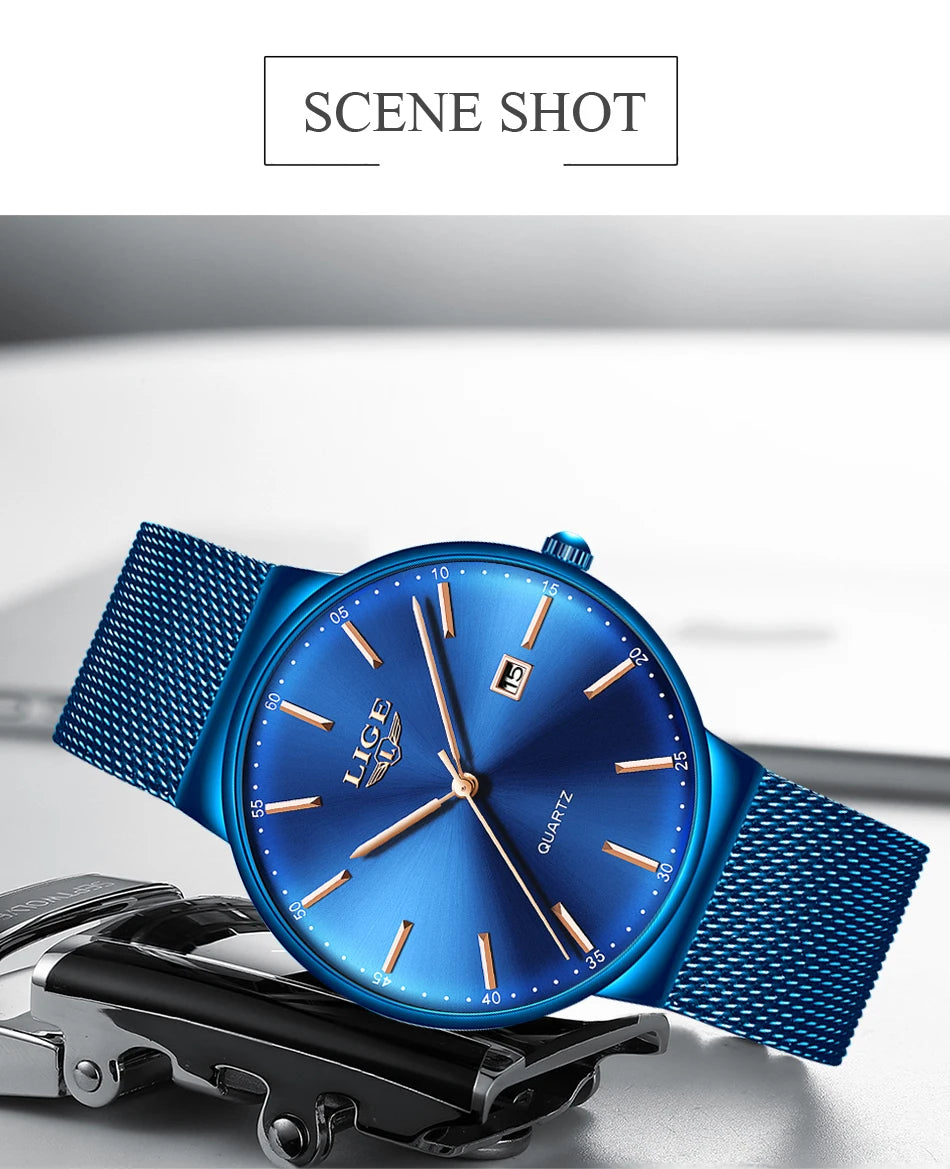 LIGE Fashion Luxury Womens Watch Ultra-thin Steel Mesh Strap Quartz Wristwatch Women Clock Casual Waterproof Watches Reloj Mujer.