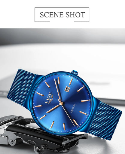 LIGE Fashion Luxury Womens Watch Ultra-thin Steel Mesh Strap Quartz Wristwatch Women Clock Casual Waterproof Watches Reloj Mujer.