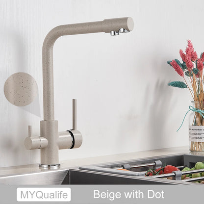 Chrome Brass Pure Water Kitchen Faucet Dual Handle Hot and Cold Drinking Water 3-way Filter Kitchen Purified Mixer Taps