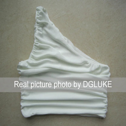 White Tank Top For Women Ruched One Shoulder Crop Top Female Elegant Summer Tops Holiday Beach Cami Top Y2K 2000s