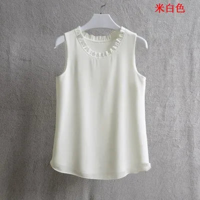 Woherb 21 Farben Feste Rüschen Chiffon Bluse Frauen 2025 Sommer Mode Weste Blusas Casual Lose Ärmellose Damen Tops Shirt