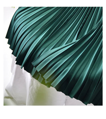 Looks Thin Pleated Skirt 2025 New High Waist A-line Skirt Mid-length Big Size Plaid Skirt Long Pleated Skirt Length 75-90cm