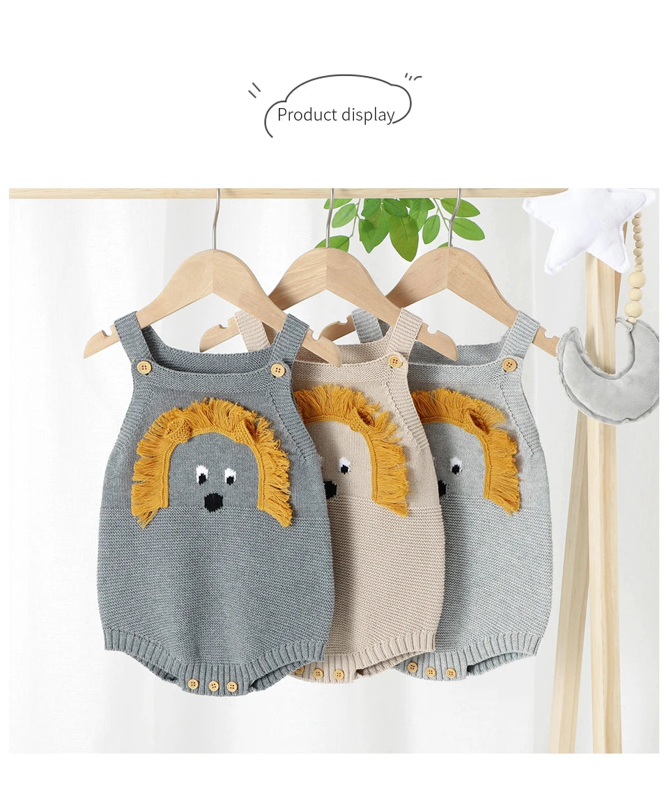 Baby-Body, niedlicher Cartoon-Löwe, Kleinkind-Säuglings-Onesies, 100 % Baumwolle, gestrickt, für Neugeborene, Kinder, Kleidung, einteiliger Overall, ärmellos