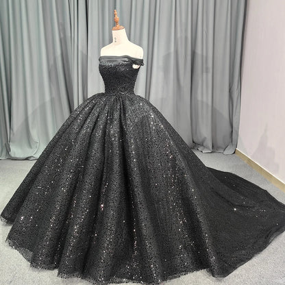Jancember 6679 Black Off Shoulder Teenage Sequins Birthday Party Formal Quinceanera Dresses